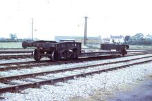17102  BR bogie wagon Flatrol ED, no B900352 (XPO). Ashchurch 1977