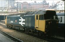 017159  50021 BR diesel electric loco Class 50 50021 “Rodney”. Birmingham New Street  25 May 1983