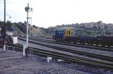 (Ref 017190)  BR diesel electric shunting loco,, Class 08 08238. Worcester Shrub Hill  5 September  1983