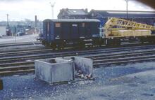017139  Staff van ZPO DW140080 – attached to crane DRA81553. . Worcester Shrub Hill 23 April 1983