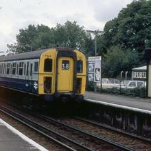 BR EMU Class 423 4VEP unit 7744 . . Virginia Water 10 September 1983. (Ref: 017200)