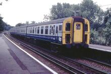 BR EMU Class 421/2 4CIG unit 7410. Virginia Water 10 September 1983 (Ref:017202)