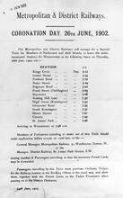 Metropolitan and District Railways. Notice of Special Train for MPs on Coronation Day 26 June 1902. (Ref: 031777)