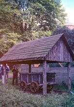Belvoir Castle Railway. Wagon on display on railway track in a shed. 14 May 1989