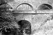 Ruabon Brook Tramway. Abernant. Tramway bridge across Trefynant Brook, with later GWR behind. 11 September 1936 (7)