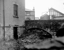 Ruabon Brook Tramway. Cefn. Silted-up tramway bridge under Hill Street. 24 September 1949 (8)