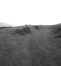 Moel-y-Faen Tramway. Cutting and curve north of old Clogau Quarry. 04 April 1954 (14)