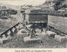 Peak Forest Tramway. Bugsworth. Flangeless-wheeled wagon assembled on site on Outram Rails of 1797 vintage. September 1928 (8a)