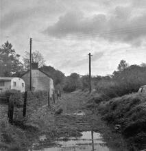 Trimsaran Tramroad (Kidwelly & Llanelly Canal Co.) Level crossing at Moat, between Burry Port and Trimsaran.  October 1963   (1)