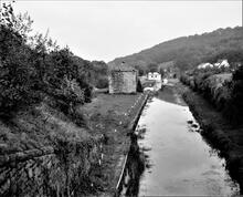Llanfihangel Railway, and Brecon & Abergavenny Canal. Govilon Wharf including Bailey's warehouse. 1976
