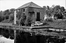 Llanfihangel Railway. Govilon Wharf. Bailey's Warehouse by canal at termination of Llanfihangel Railway. 1976