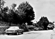 Llanfihangel Railway. Abergavenny. Line of railway on embankment. The car is on the road to Ross. August 1978