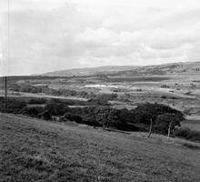 Duffryn Llynvi & Porthcawl Railway. Panorama from Cefn Cribwr ridge. Looking north. September 1955 (6)