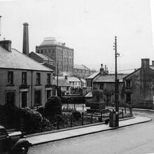 Penydarren Tramroad. Penydarren. The Trevithick Memorial at the junction of the Penydarren & Dowlais tramroads. 1946 (2)  