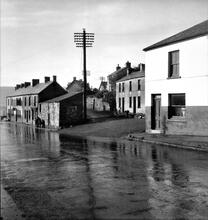 Penydarren Tramroad (Castle Morlais Line).  Pen-y-Darren.  View of upper portion of the hairpin bend into Tramroad Lane. The level of the main road on the level crossing has been considerably raised since the days of the Tramroad. 24th  October 1949 (3)