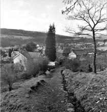Hen Neuadd Tramroad (2). The lower incline at Pant-Y-Cwrt looking south at SN 818129. April 1963