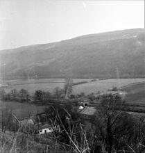 Ynysygeinon Tramroad (1). Ynysygeinon. General view of the whole of the line from Ynysygeinon Pit to Pany-Y-Ffynon. April 1963