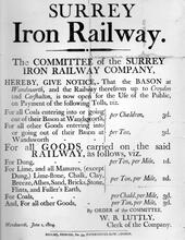 Toll Sheet of the Surrey Iron Railway 1804. (Ref: 031773)