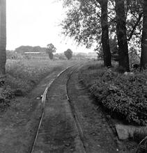 Horsehay Tramroad. Plateway track at Horsehay Pool (Works reservoir). June 1956