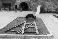 Coalbrookdale Company Works. Museum. A set of points from the original cast-iron tramway track. 26 September 1964.
