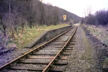 Porthywean station (GNQ2 @ 1m 04ch). Single platform & Level Crossing. 24 April 1986