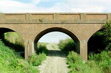 Newbury to Didcot line. Chilton (ELR - NDL @ approx 13m 40ch). 3-arch overbridge on Dene Hollow (farm road). Summer 2000