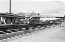 Totnes (MLN1 @ 222m 66ch). Up platform, looking north-east. 14 September 1979