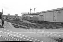 Exeter St David's (MLN1 @ approx 193m 72ch). Class 33/0’s; Front 33010, rear 33051. 15 September 1979