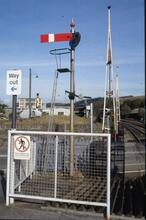 017362  Down starter signal and barrier level crossing.  Lostwithiel 25 October 1993 (MLN3 @ 277m 36ch)