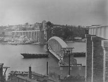 Saltash, Cornwall. Royal Albert Bridge (MLN2 @ 250m 70ch - 251m 23ch). View during construction from an elevated position on the Devon side