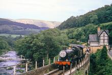 Berwyn station (RUA @ 7m 06ch), the River Dee and the Chain Bridge. 11 June 1989