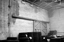 012187  Worcester. Midland Railway Goods shed (OWW @ 120m 25ch). Interior view of sliding doorway. 8 October 1975