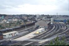 017186  Looking over old engine shed remains and station site from Rainbow Hill.   Worcester Shrub Hill 2 September  1983 (OWW @ 120m 42ch)