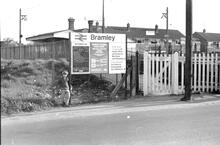 Bramley Station (BKE @ 46m 41ch) Roadside pedestrian entrance to East side platform. (Ref: 325234E          C8_26)