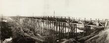 Landore Viaduct (SWM2 @ 214m 39ch). Panorama of timber viaduct, designed by Brunel and opened in 1850