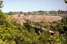 Highley Colliery, from the West, showing the Severn bridge and aerial ropeway. 28 May 1966