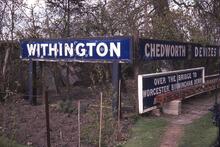 017108 MSWJR station sign for Withington, also Chedworth and Devises.  Winchcombe 1979 (AND @ 56m 54ch)