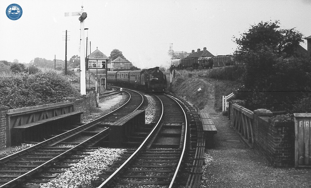 Marlborough Low Level station and signalbox (AND @ 19m 44ch). July 1961