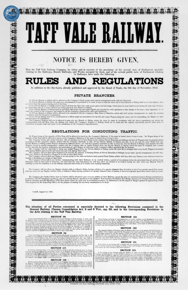 Taff Vale Railway. Rules and Regulations dated 19 August 1959. (Ref: 031792)