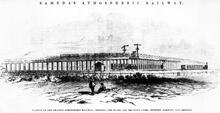 London & Croydon Atmospheric Railway - Viaduct crossing the Dover and Brighton Lines. (Ref: 011846)