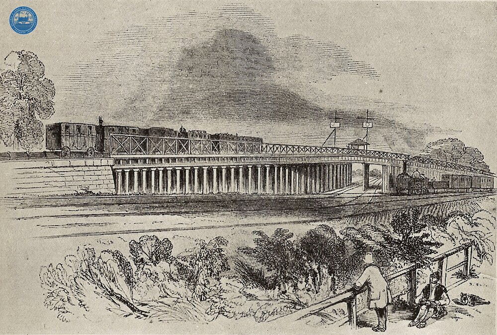 Viaduct on the Croydon Atmospheric Railway, crossing the Dover and Brighton lines, between Norwood and Croydon (LBW @ approx 9mp)