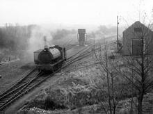 Corby Ironstone Railways. On the Deene Park line, close to Weldon Lodge, looking east. 0-6-0ST (saddle tank). 14 April 1963