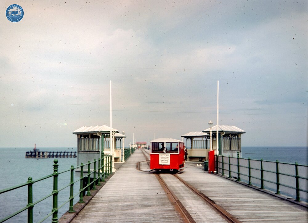 Ramsey Pier Railway. Tram in the loop at the mid-point of the tramway. 21 July 1965