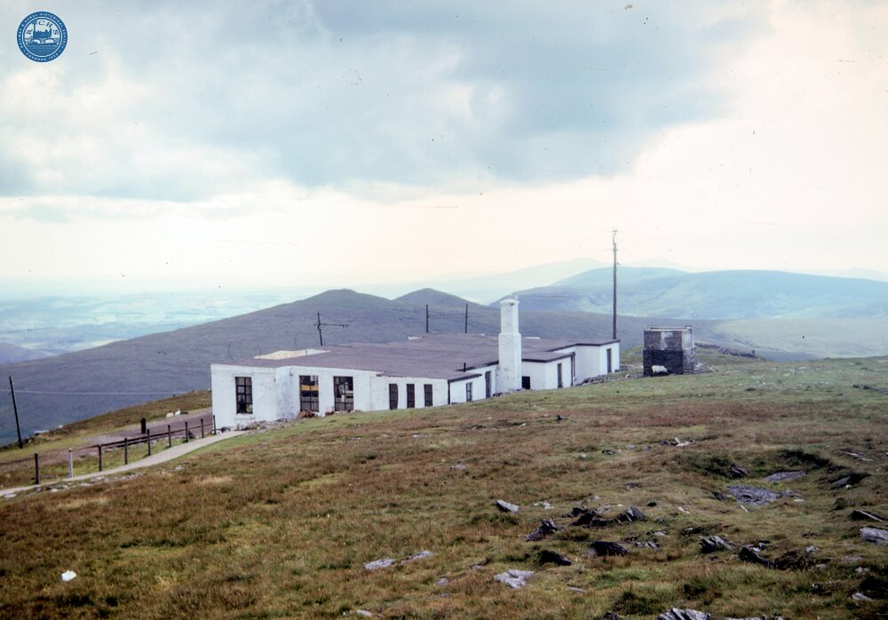 Snaefell Summit Restaurant & Café with the Mountain Railway behind. 22 July 1965