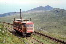 Snaefell Mountain Railway. Car No. 1 approaching the summit. 07 August 1971
