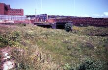 Looking North from the site of Birkenhead Town station (CCS1 @ 14m 53ch). 11 July 1987