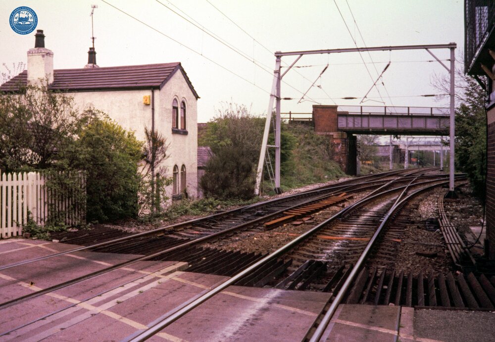 Deansgate Jcn Level Crossing (CDM1 @ 7m 06ch), looking North from Level Crossing. 28 April 1988