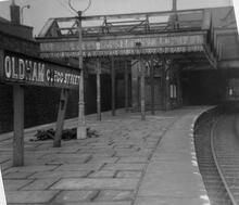 Oldham Clegg Street Station, from the Ashton end (OAG2 @ 5m 25ch). 30 March 1959