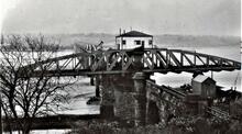 Gloucester & Sharpness Canal: Severn Swing Bridge over canal - open. 1959 