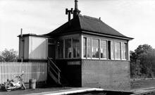 Carluke (WCM1 @ 81.75ch). Signal box on Up platform. 09 October 1965 